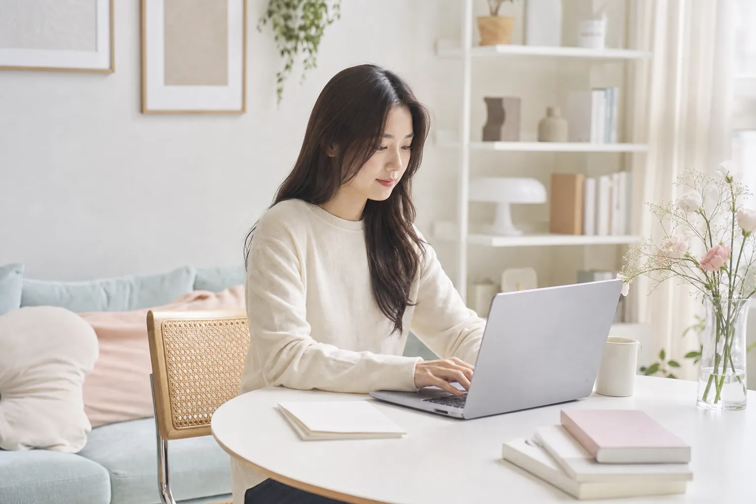 재택 공간에서 차분하게 AI 도구로 작업을 이어가는 모습